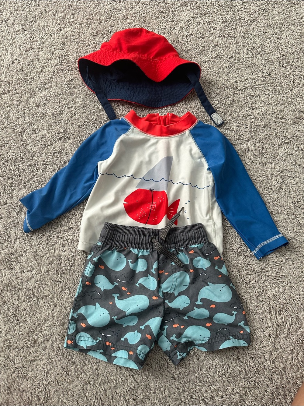 Kids Red & Blue Fish Rash Guard Swim Set - Carter’s